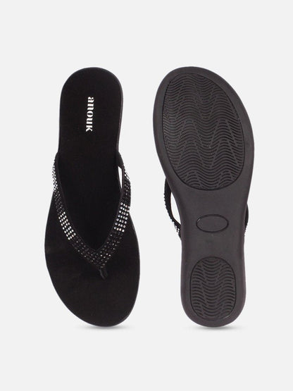 Dhiyona AK Black Embellished Open Toe Flats