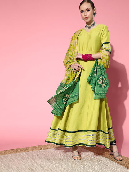Dhiyona IE Women Stylish Green Liva Swirling Volume Kurta