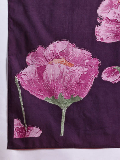 Dhiyona IE Women Floral Printed Pure Cotton Kurta with Trousers & With Dupatta