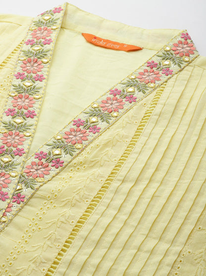 Floral Embroidered Pure Cotton Kurta with Trousers & Dupatta