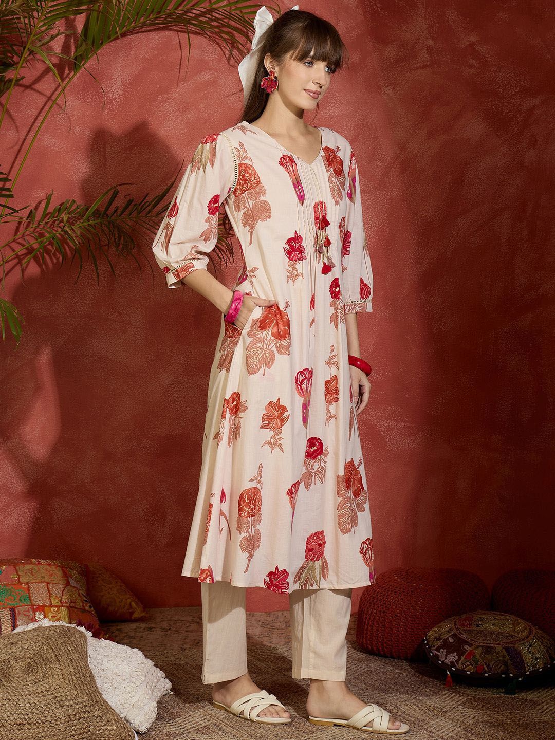 Dhiyona IE Printed Pure Cotton Straight Tunic & Trousers Co-Ord Set