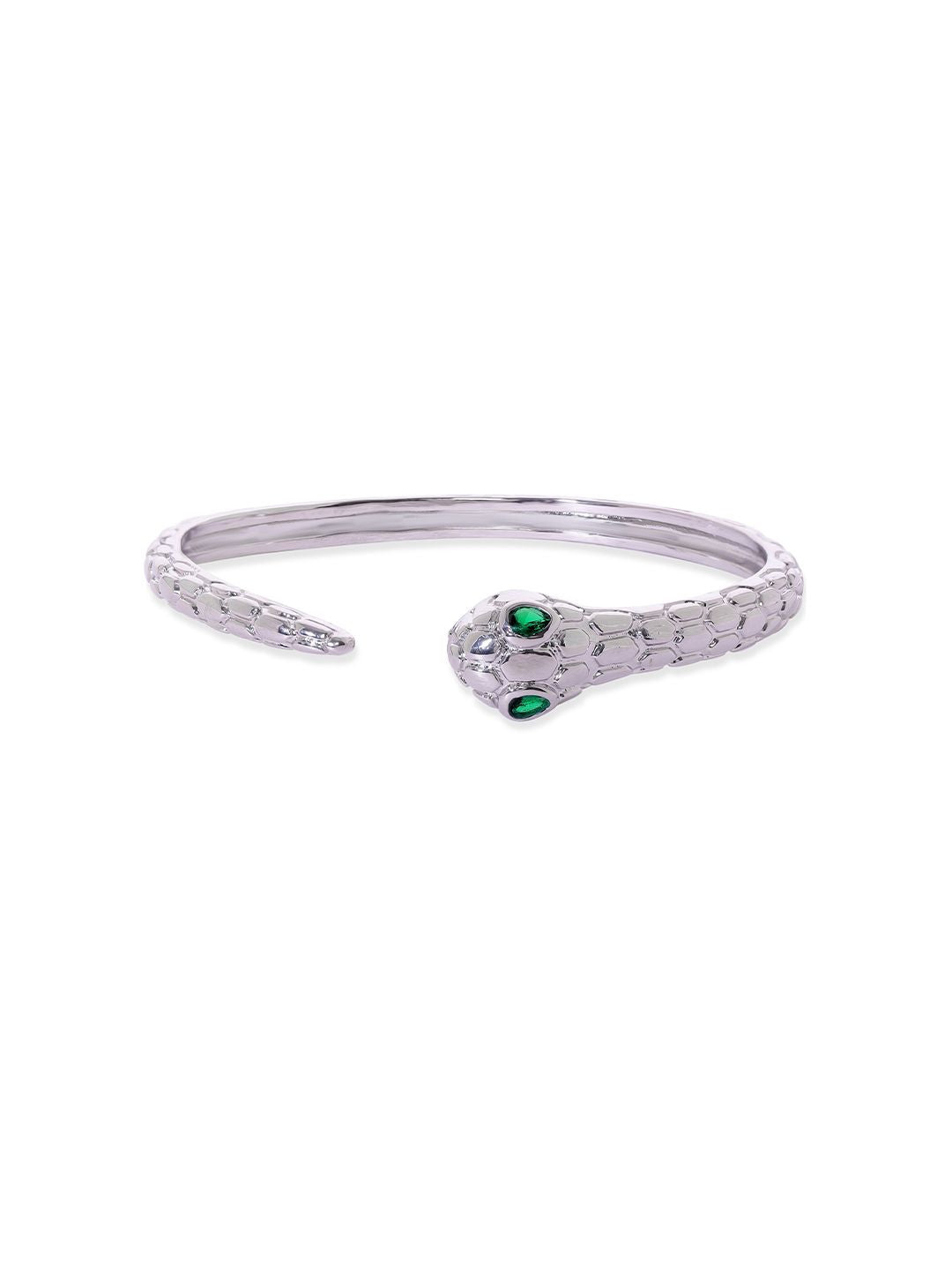 Dhiyona RJ Women's Rhodium Plated Tarnish Free Waterproof Demi Fine Emerald Studded Serpent Bracelet