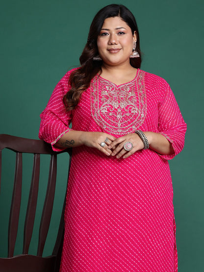 Dhiyona IE Plus Size Ethnic Motifs Embroidered Sequinned Georgette Kurta
