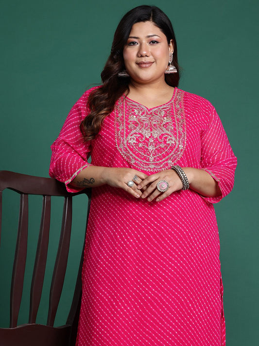 Dhiyona IE Plus Size Ethnic Motifs Embroidered Sequinned Georgette Kurta