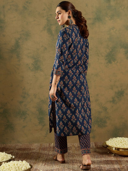 Dhiyona IE Ethnic Motifs Printed Pure Cotton Kurta With Trousers