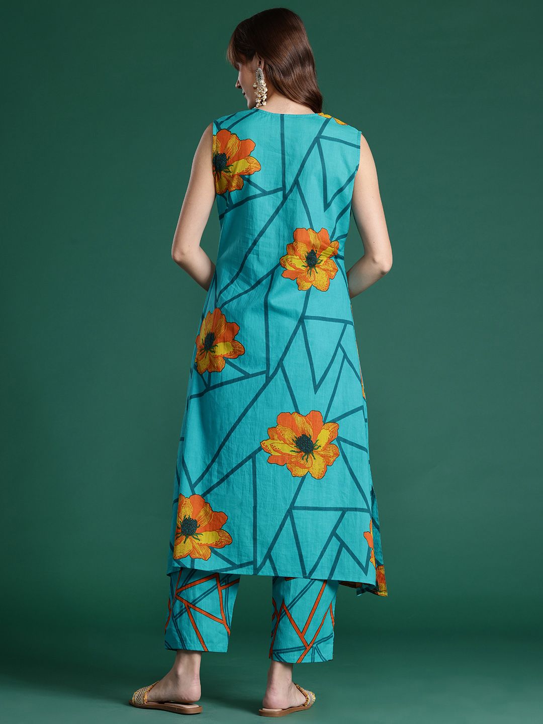 Dhiyona IE Floral Printed Pure Cotton Kurta with Trousers