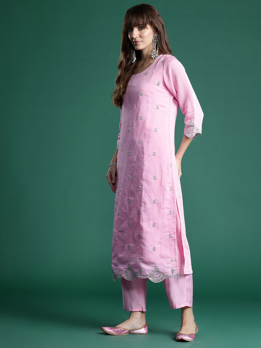 Dhiyona IE Ethnic Motifs Zari Embroidered Kurta With Trousers & Dupatta