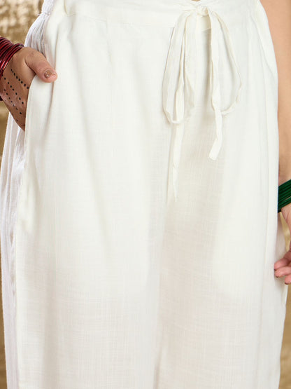 Dhiyona IE Women Floral Embroidered Thread Work Pure Cotton Kurta with Trousers & Dupatta