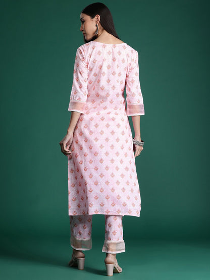 Dhiyona IE Floral Printed Pure Cotton Kurta with Trousers