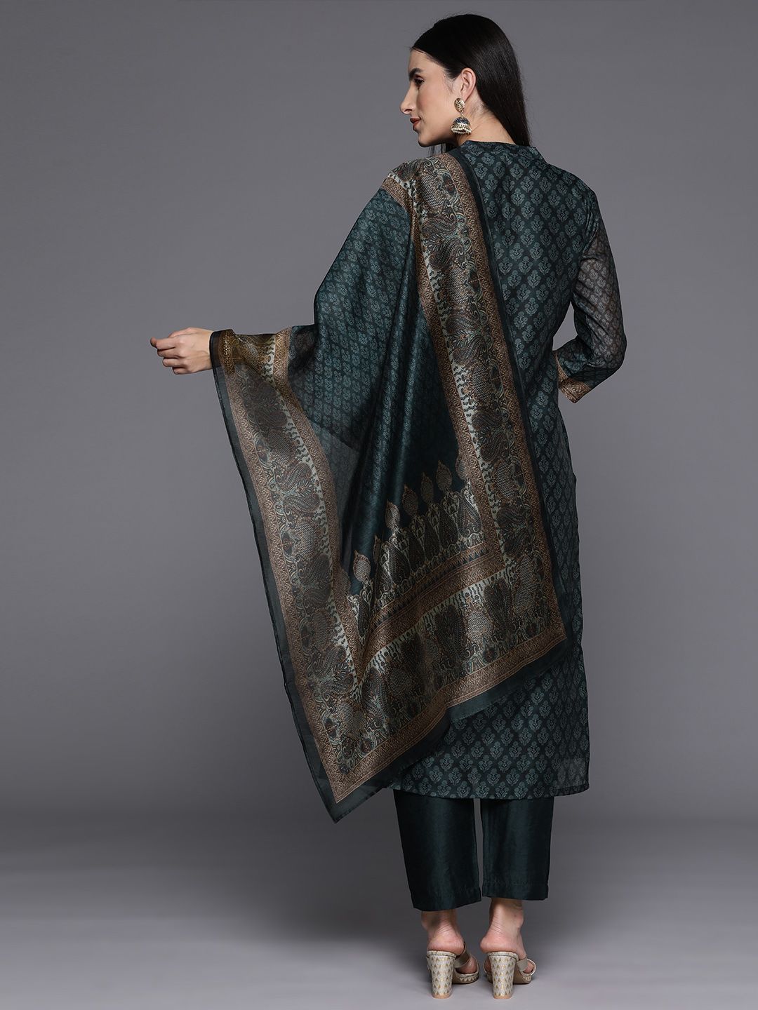 Dhiyona VA Women'sEthnic Printed Chanderi Silk Kurta with Trouser and Dupatta