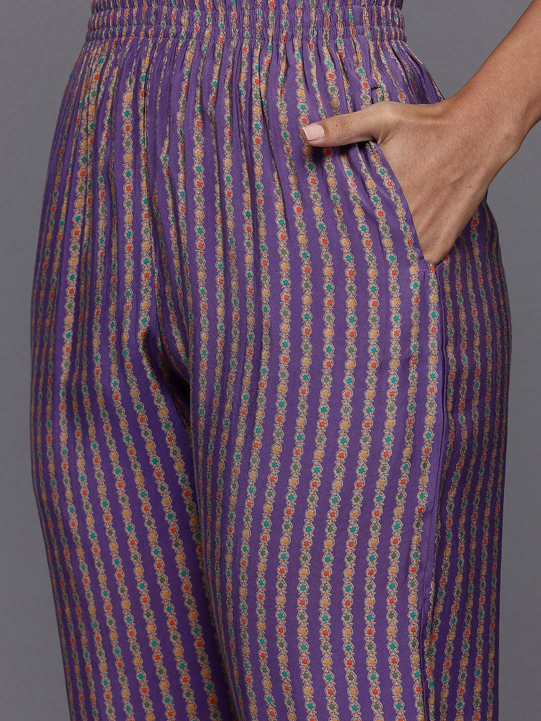 Dhiyona VA Women'sFloral Printed Pleated Sequinned Kurta With Trousers & Dupatta