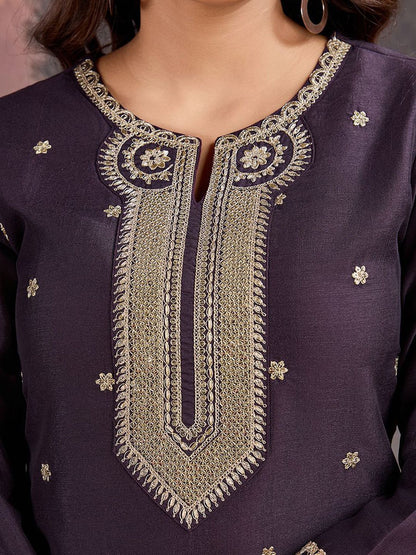 Dhiyona PD Women Ethnic Motifs Embroidered Sequinned Straight Kurta & Trouser With Dupatta