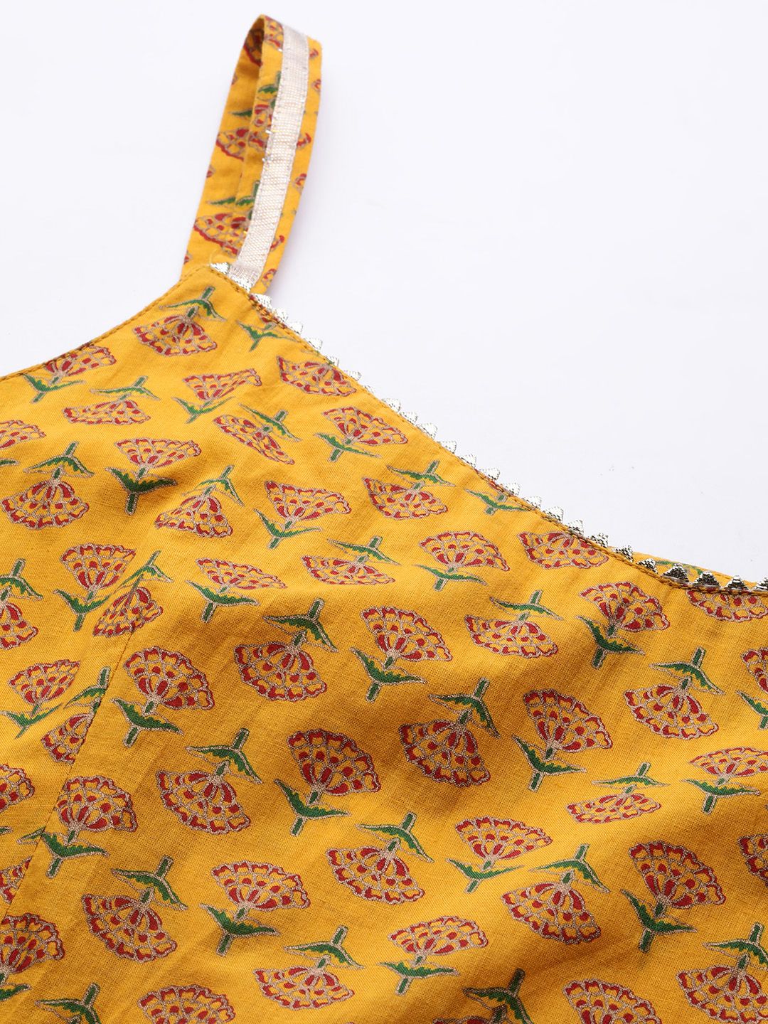 Dhiyona VA Women's Mustard Yellow Ethnic Motifs Printed Pure Cotton Kurta with Sharara & With Dupatta