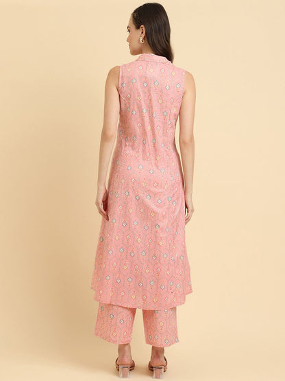 Dhiyona VA Women'sPink Floral Printed Regular Kurta with Trousers