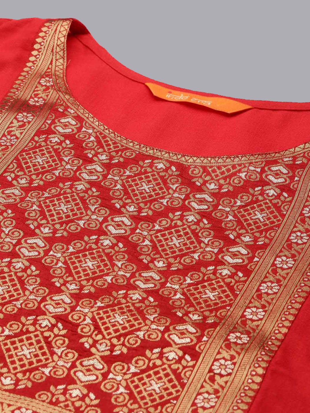 Dhiyona IE Women Red Ethnic Motifs Yoke Design Thread Work Straight Kurta