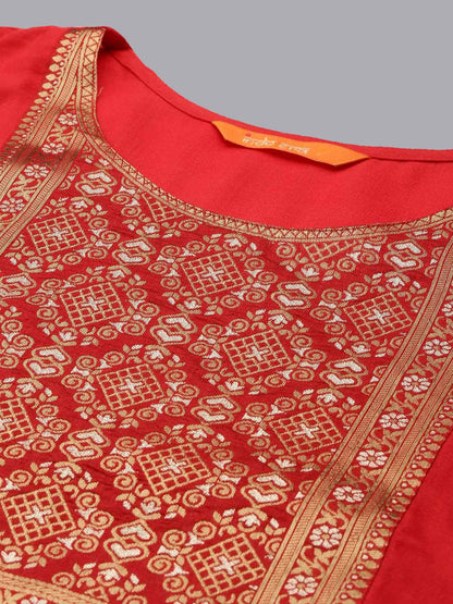 Dhiyona IE Women Red Ethnic Motifs Yoke Design Thread Work Straight Kurta