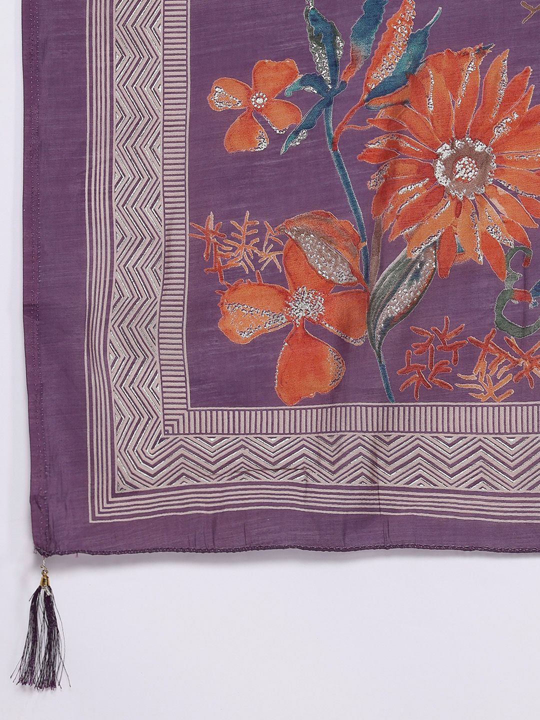 Dhiyona VA Women'sFloral Printed Pleated Sequinned Kurta With Trousers & Dupatta