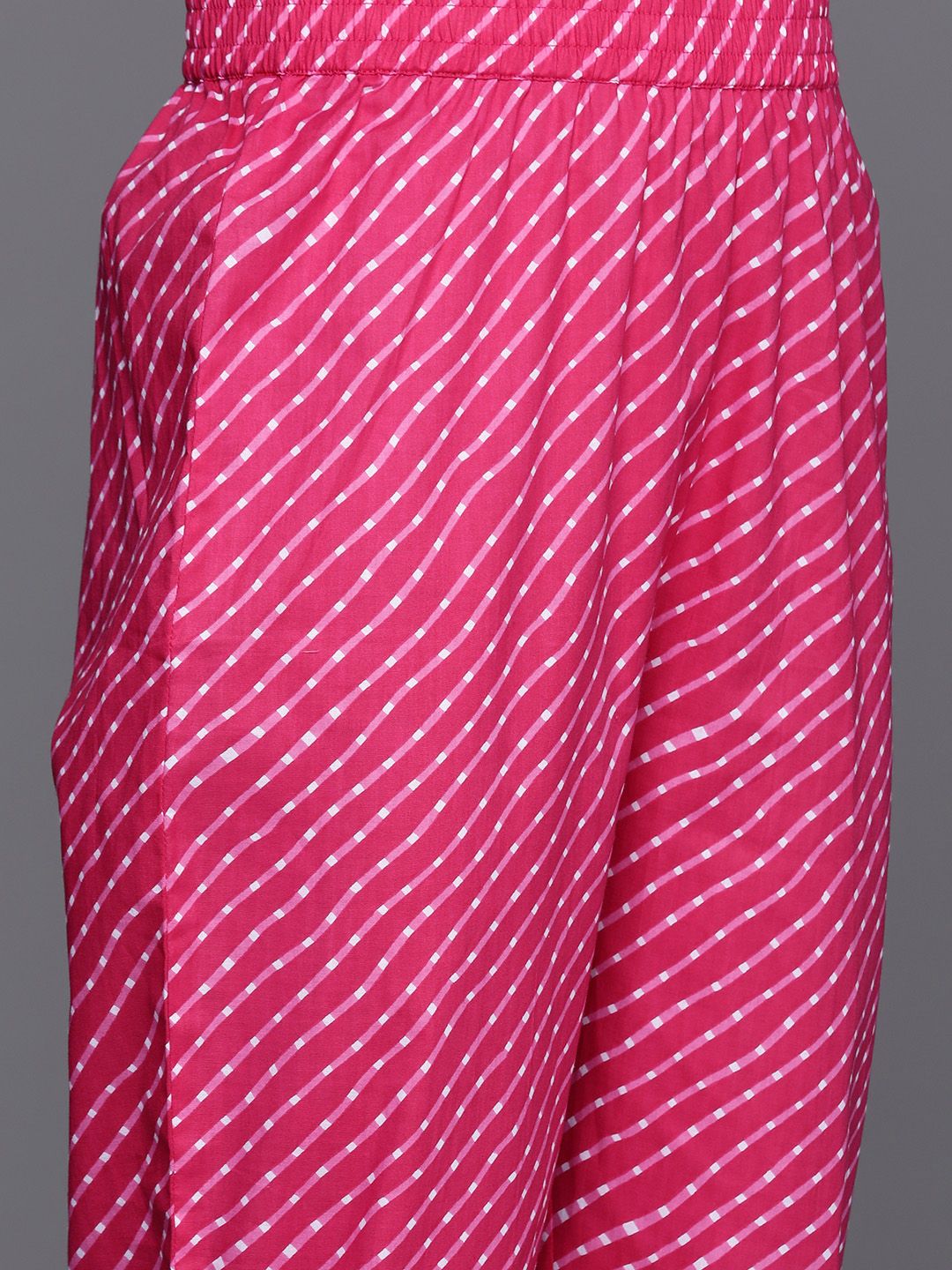 Dhiyona VA Women's Leheriya Printed Empire Gotta Patti Pure Cotton Kurta with Trousers & With Dupatta