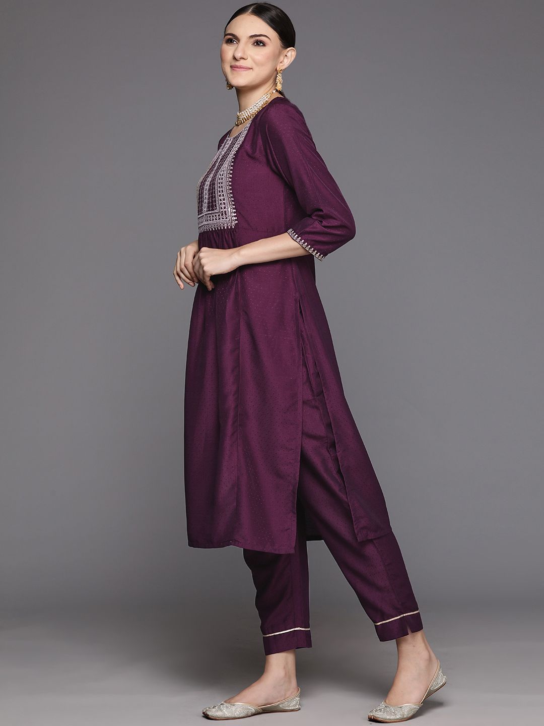Women Yoke Design Empire Sequinned Kurta with Trousers & Dupatta