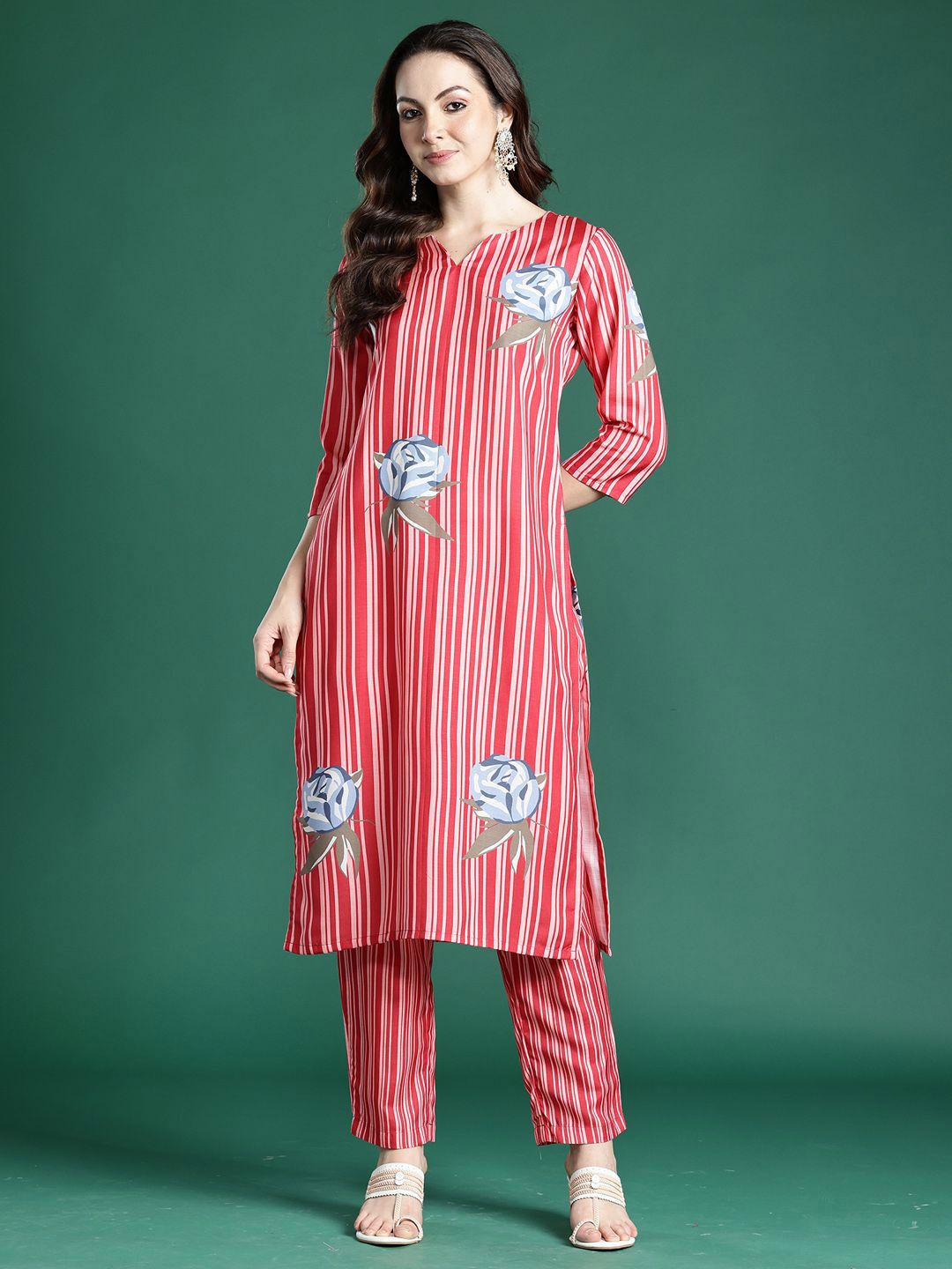 Dhiyona IE Printed V-Neck Tunic With Trousers Co-Ords