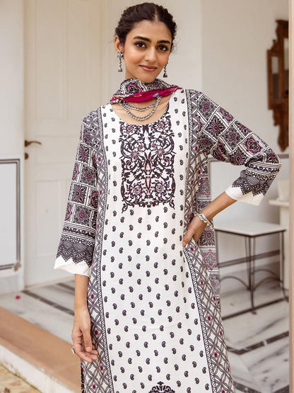 Dhiyona IS Women's Women Ethnic Motifs Printed Regular Kurta with Trousers & With Dupatta