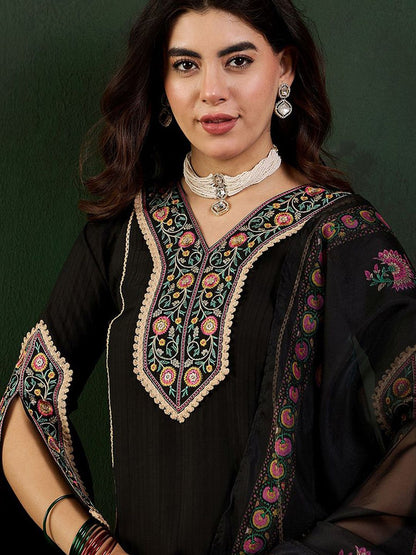 Dhiyona SN Women's Sequence Embroidered A-Line Kurta & Trousers With Dupatta