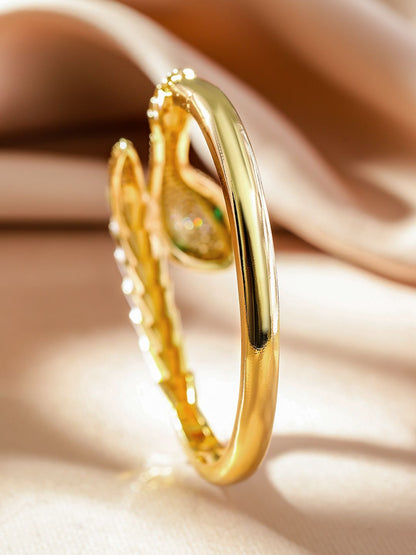 Dhiyona RJ Women's 22K Gold-Plated Zirconia Snake Motif Bracelet with Enamel Details & Emerald Accents
