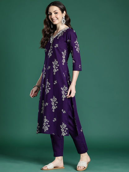 Floral Printed Pure Cotton Kurta with Trousers & Dupatta