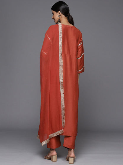 Dhiyona VA Women'sMirror Work Yoke Design Straight Kurta with Trousers & Dupatta