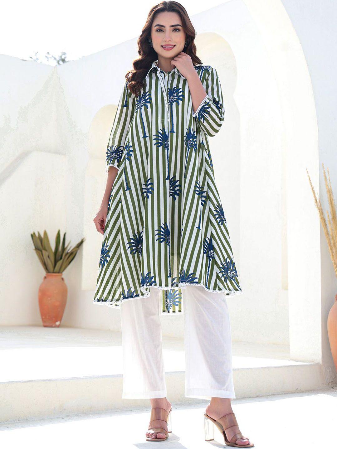 Dhiyona IE Printed Pure Cotton A-Line Tunic & Trousers Co-Ord Set