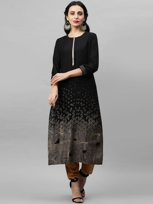 Dhiyona IE Women Black Embroidered Anarkali Kurta