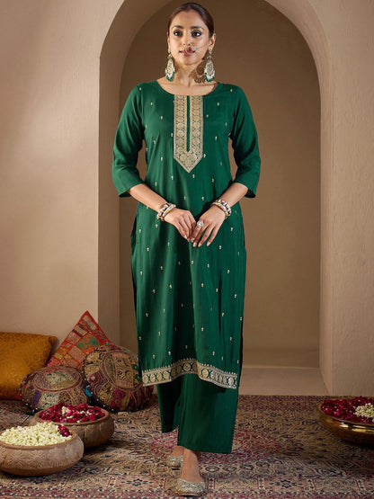 Dhiyona IE Women Ethnic Motifs Embroidered Regular Sequinned Kurta with Trousers & With Dupatta