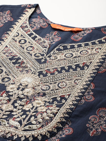 Dhiyona IE Ethnic Motifs Printed Sequinned Pure Cotton Kurta With Trousers & Dupatta