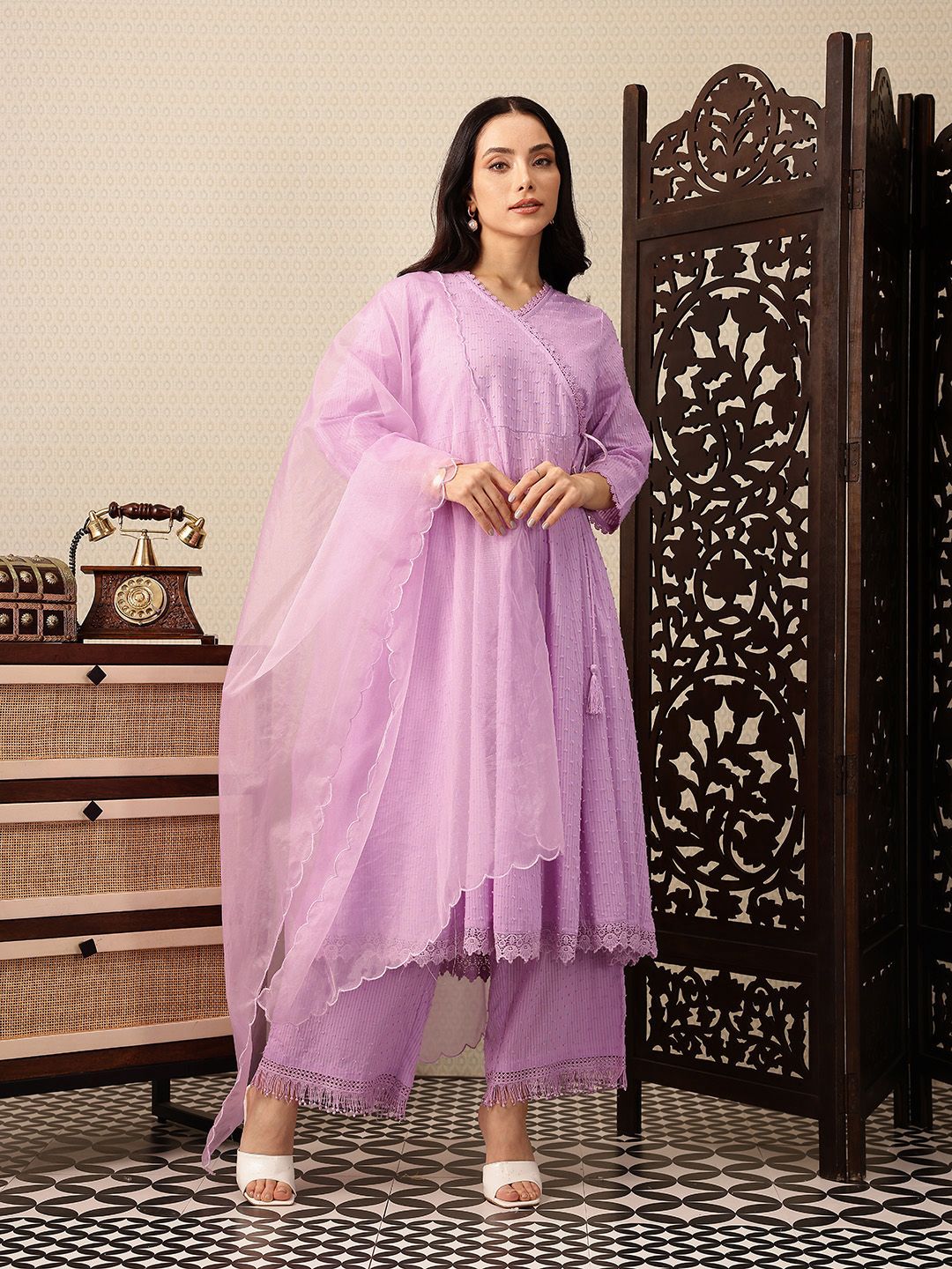 Dhiyona PD Women Angrakha Pure Cotton Jashn Kurta with Palazzos & Dupatta