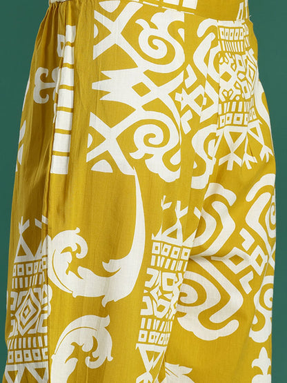 Tribal Printed Pure Cotton Fusion Kurta with Trousers
