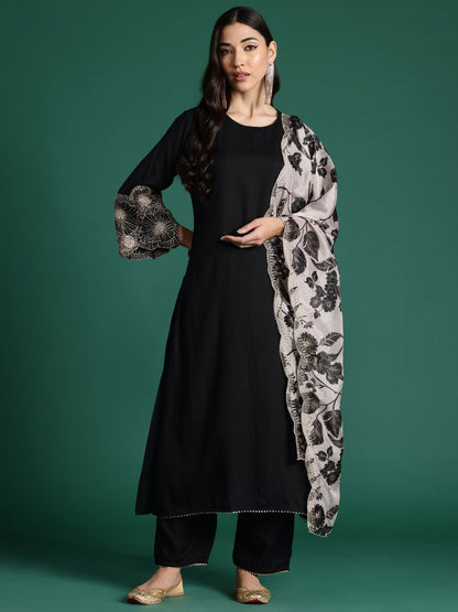 Floral Embroidered Kurta with Trousers & With Dupatta
