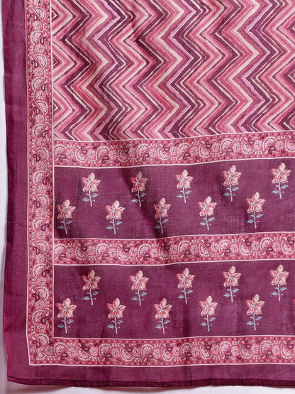 Dhiyona IE Floral Printed Pure Cotton Kurta With Trousers & Dupatta