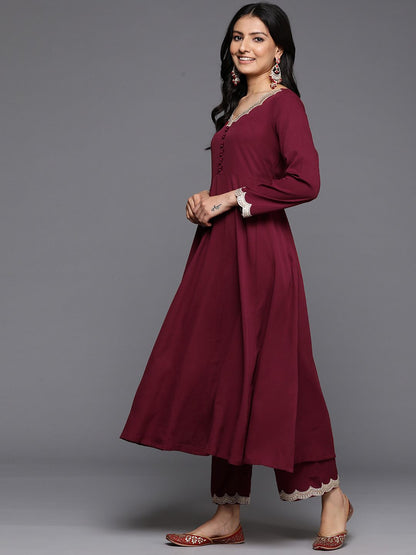 Dhiyona VA Women'sEmbroidered Sequinned Crepe Anarkali Kurta With Trousers & Dupatta