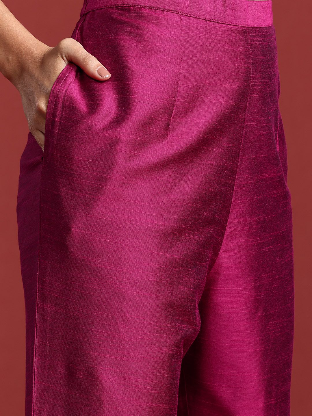 Yoke Design Mirror Work Kurta With Trousers & Dupatta