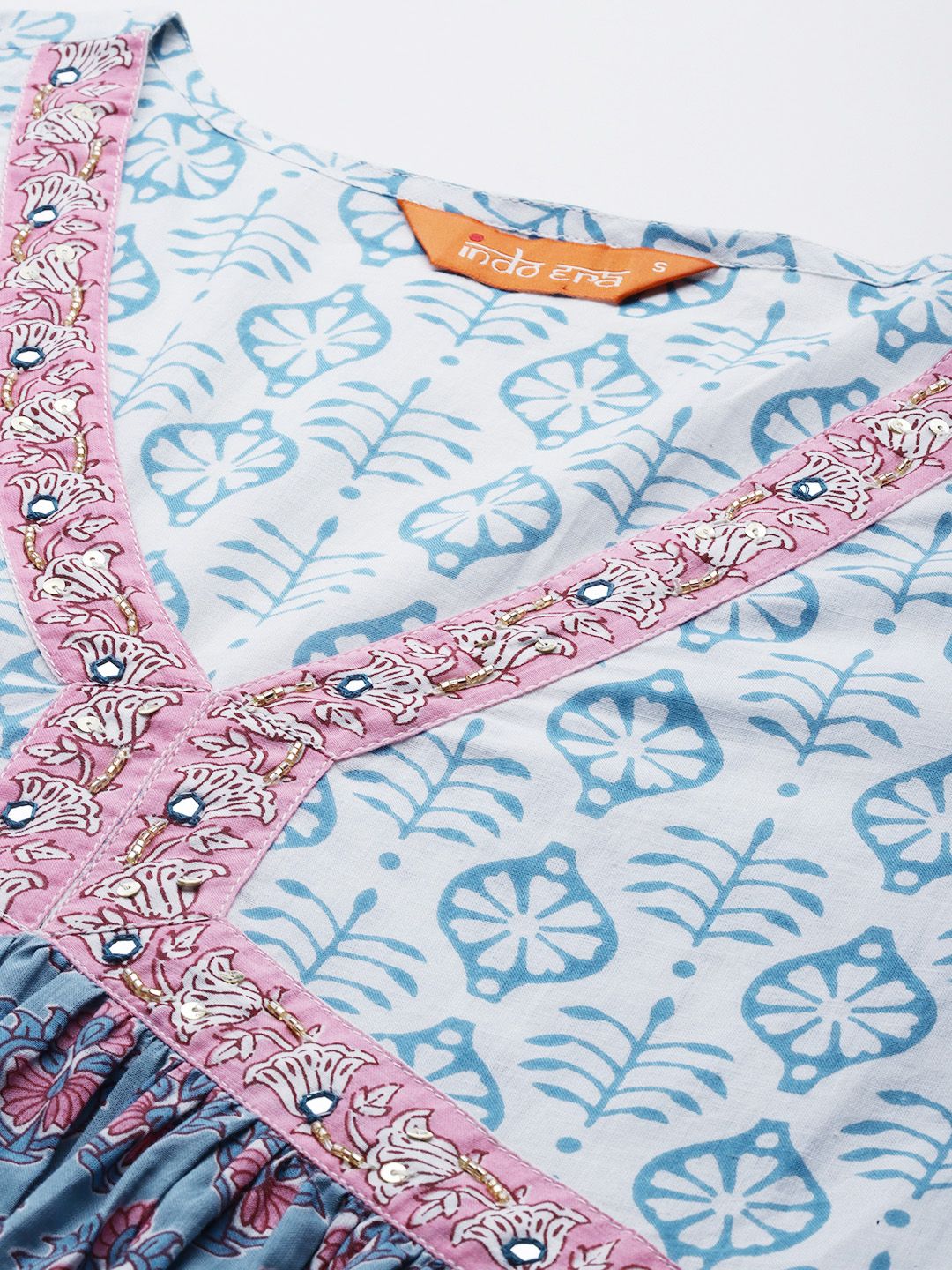 Dhiyona IE Floral Printed Empire Beads and Stones Pure Cotton Kurta with Trousers & Dupatta