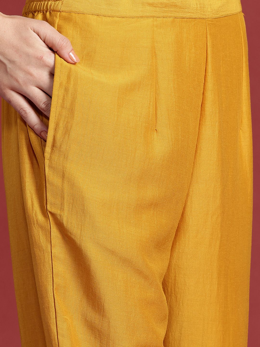 Ethnic Motifs Yoke Design Zari Kurta With Trousers & Dupatta