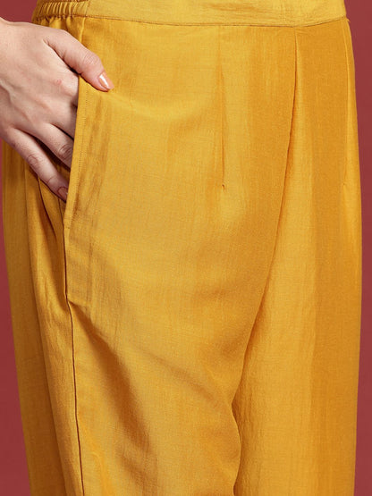 Ethnic Motifs Yoke Design Zari Kurta With Trousers & Dupatta