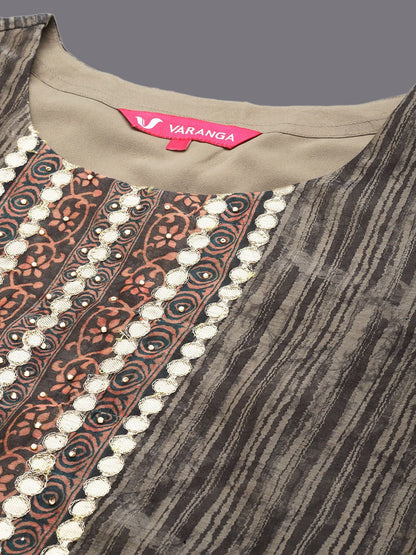 Dhiyona VA Women'sEthnic Motifs Printed Chanderi Silk Gotta Patti Work Kurta & Trousers With Dupatta