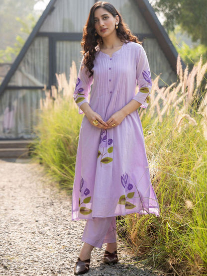 Women Printed Pure Cotton A-Line Kurta with Trouser