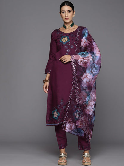 Dhiyona IE Women Floral Embroidered Regular Sequinned Kurta with Trousers & With Dupatta