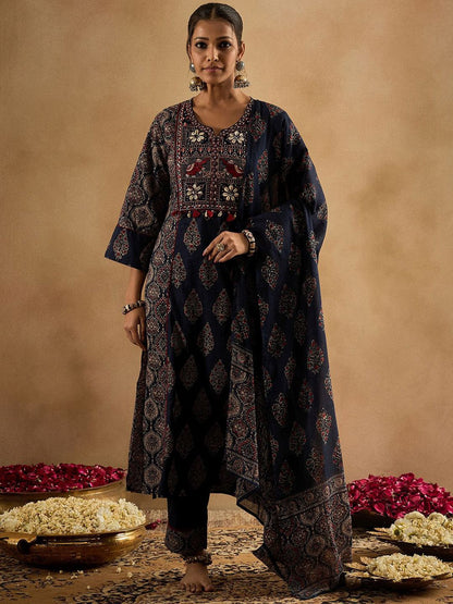 Dhiyona IE Women Ethnic Motifs Embroidered Panelled Mirror Work Pure Cotton Kurta