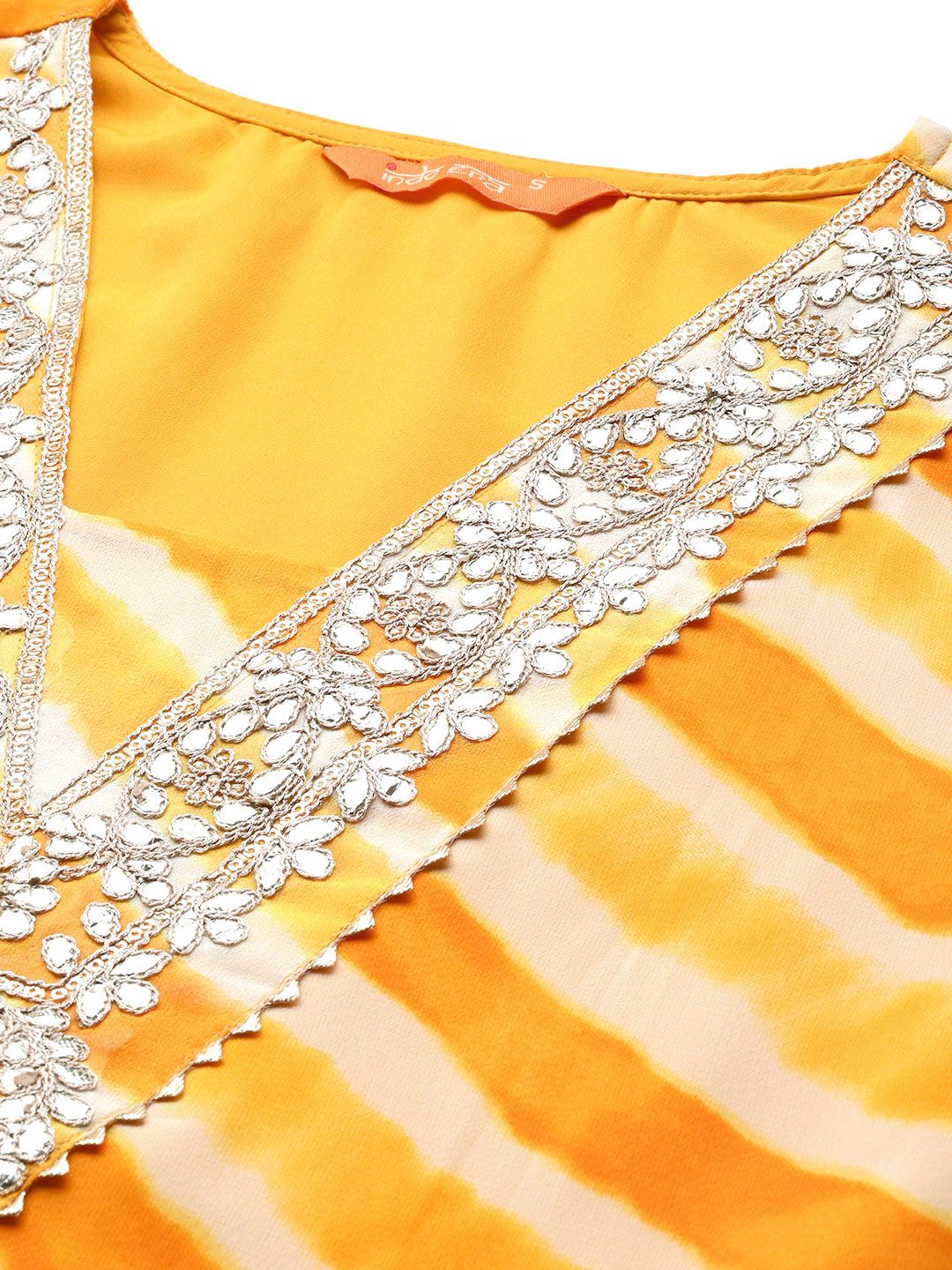 Dhiyona IE Leheriya Printed Gotta Patti Georgette Kurta