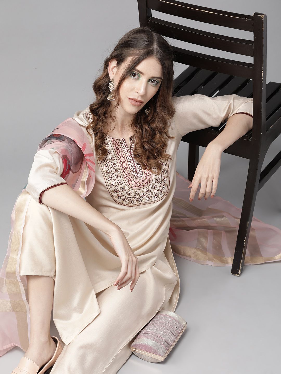 Women Yoke Design Straight Kurta and Palazzo With Dupatta
