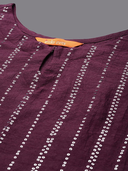 Dhiyona IE Purple Embellished Keyhole Neck Kurta with Palazzos & Dupatta