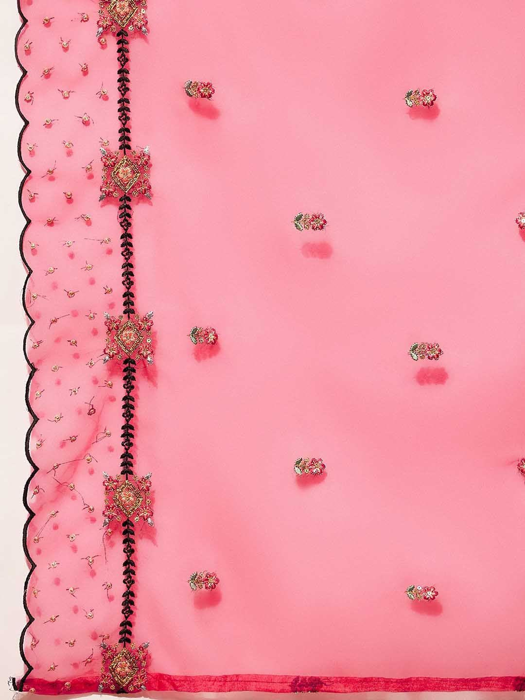 Floral Embroidered Round Neck Three-Quarter Sleeves Thread Work Kurta Set